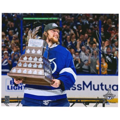 Autographed Tampa Bay Lightning Andrei Vasilevskiy Fanatics Authentic 2021 Stanley Cup Champions 16 x 20 Raising Conn Smythe Photograph