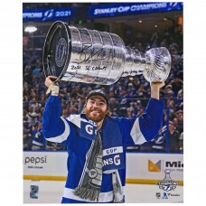 Autographed Tampa Bay Lightning Brayden Point Fanatics Authentic 2021 Stanley Cup Champions 16 x 20 Raising Cup Photograph with 2021 SC Champs Inscription