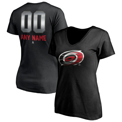 Женская Именная футболка Carolina Hurricanes Black Midnight Mascot Logo V-Neck