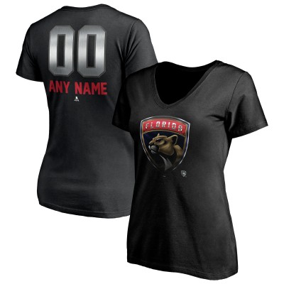 Футболка Florida Panthers Womens Personalized Midnight Mascot Logo V-Neck - Black