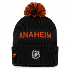 Anaheim Ducks 2022 NHL Draft Authentic Pro Cuffed Knit Hat with Pom - Black/Orange