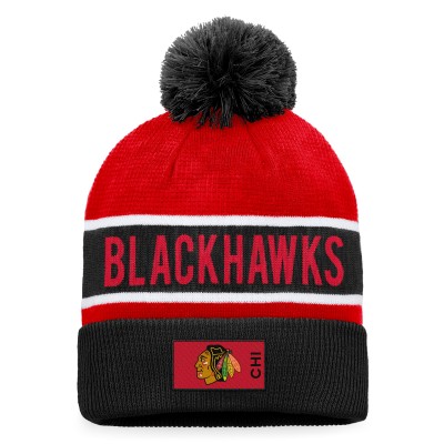 Шапка с помпоном Chicago Blackhawks Authentic Pro Rink Cuffed - Black/Red