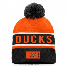 Anaheim Ducks Authentic Pro Rink Cuffed Knit Hat with Pom - Black/Orange