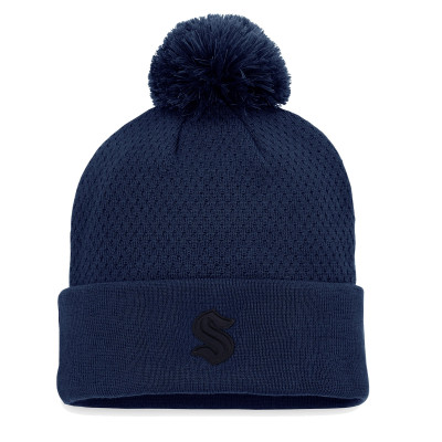 Женская Шапка с помпоном Seattle Kraken Fanatics Deep Sea Blue Authentic Pro Road Cuffed