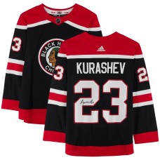Игровая джерси Autographed Chicago Blackhawks Philipp Kurashev Fanatics Authentic 2020-21 Reverse Retro adidas Authentic