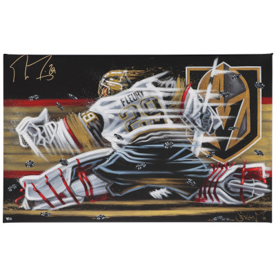 Autographed Vegas Golden Knights Marc-Andre Fleury Fanatics Authentic Stretched 25 x 40 Embellished Chips Giclee Canvas by Artist Eric Sevigny - Limited Edition #1 of 1