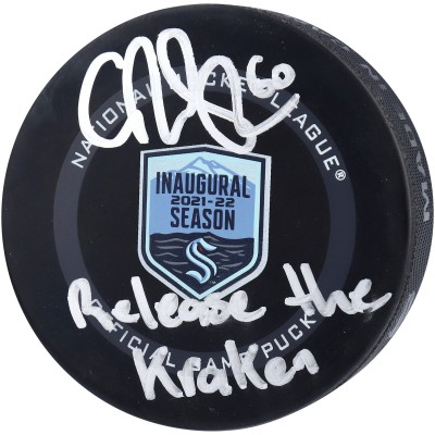 Шайба с автографом Chris Driedger Seattle Kraken Fanatics Authentic Autographed 2021-22 Inaugural Season Official Release The Kraken Inscription