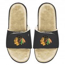 Chicago Blackhawks ISlide Faux Fur Slide Sandals - Black/Tan