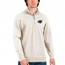 Minnesota Wild Antigua Action Quarter-Zip Pullover Sweatshirt - Oatmeal