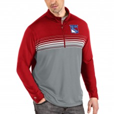 New York Rangers Antigua Pace Quarter-Zip Pullover Top - Red/Gray