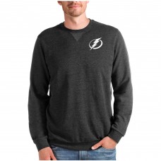 Tampa Bay Lightning Antigua Reward Crewneck Pullover Sweatshirt - Heathered Black
