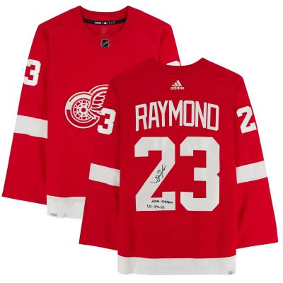 Autographed Detroit Red Wings Lucas Raymond Fanatics Authentic Red adidas Authentic Jersey with NHL Debut 10/14/21 Inscription