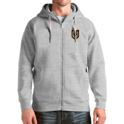 Vegas Golden Knights Antigua Heathered Gray Logo Victory Full-Zip Hoodie
