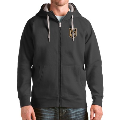 Vegas Golden Knights Antigua Charcoal Logo Victory Full-Zip Hoodie