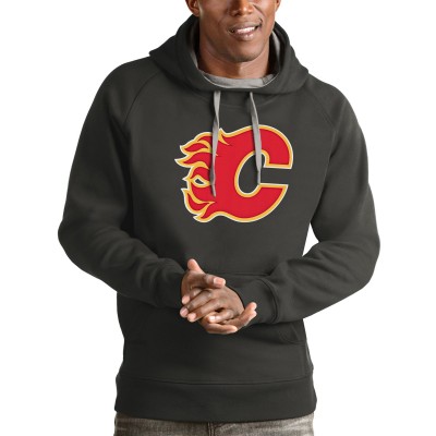 Толстовка с капюшоном Calgary Flames Antigua Logo Victory - Charcoal - оригинальные толстовки Калгари Флэймз