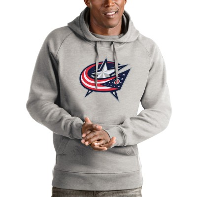 Толстовка с капюшоном Columbus Blue Jackets Antigua Logo Victory - Heathered Gray - оригинальные толстовки Коламбус Блю Джекетс