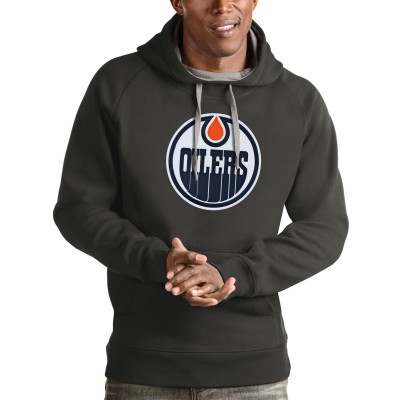 Толстовка с капюшоном Edmonton Oilers Antigua Logo Victory - Charcoal - оригинальные толстовки Эдмонтон Ойлерз