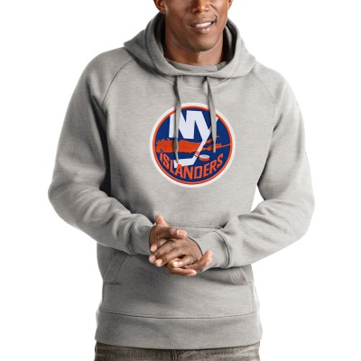 Толстовка с капюшоном New York Islanders Antigua Logo Victory - Heathered Gray