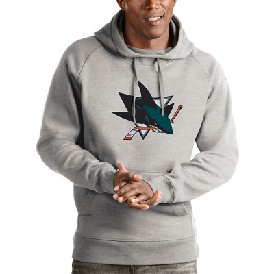 San Jose Sharks Antigua Heathered Gray Logo Victory Pullover Hoodie
