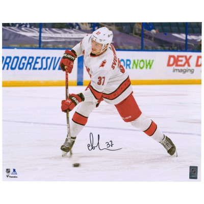 Autographed Carolina Hurricanes Andrei Svechnikov Fanatics Authentic 16 x 20 White Shooting Photograph