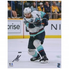 Autographed Seattle Kraken Adam Larsson Fanatics Authentic 16 x 20 White Jersey Shooting Photograph