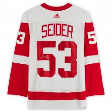 Autographed Detroit Red Wings Moritz Seider Fanatics Authentic White adidas Authentic Jersey