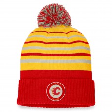 Calgary Flames True Classic Retro Cuffed Knit Hat with Pom - Red/Gold