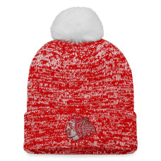Женская шапка с помпоном Chicago Blackhawks Fanatics Red Glimmer Cuffed