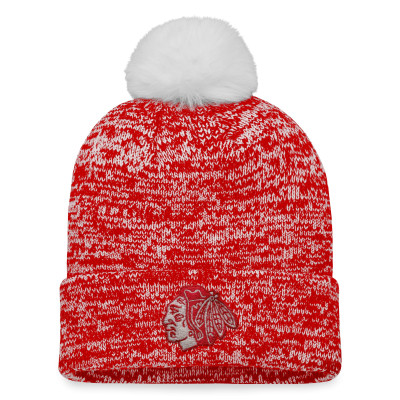 Женская шапка с помпоном Chicago Blackhawks Fanatics Red Glimmer Cuffed