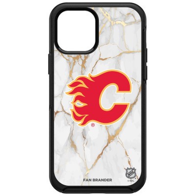 Calgary Flames OtterBox iPhone White Marble Slate Case - Black