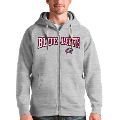 Толстовка на молнии Columbus Blue Jackets Antigua Wordmark Victory - Heathered Gray - оригинальные толстовки Коламбус Блю Джекетс