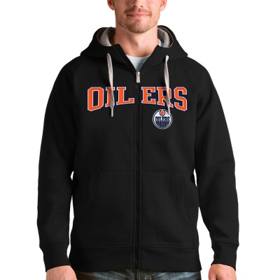 Толстовка на молнии Edmonton Oilers Antigua Wordmark Victory - Black - оригинальные толстовки Эдмонтон Ойлерз