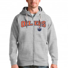 Толстовка на молнии Edmonton Oilers Antigua Heathered Gray Wordmark Victory