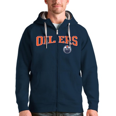 Edmonton Oilers Antigua Navy Wordmark Victory Full-Zip Hoodie