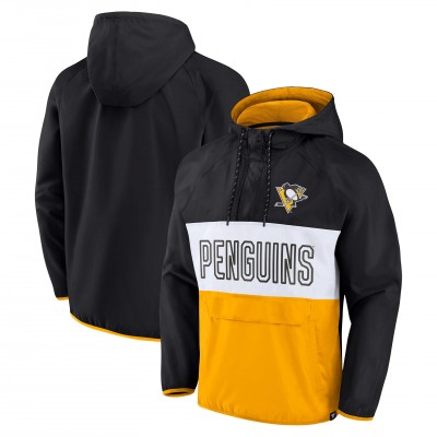 Кофта на короткой молнии Толстовка Pittsburgh Penguins Fanatics Black/Gold Backhand Shooter Defender Anorak Raglan