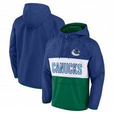 Vancouver Canucks Fanatics Blue/Green Backhand Shooter Defender Anorak Raglan Hoodie Quarter-Zip Jacket