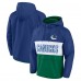 Vancouver Canucks Fanatics Blue/Green Backhand Shooter Defender Anorak Raglan Hoodie Quarter-Zip Jacket