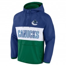 Vancouver Canucks Fanatics Blue/Green Backhand Shooter Defender Anorak Raglan Hoodie Quarter-Zip Jacket