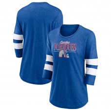 Футболка Женская Quebec Nordiques Fanatics Heathered Royal/White Full Shield 3/4-Sleeve Tri-Blend Raglan Scoop Neck