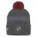 Chicago Blackhawks Authentic Pro Home Ice Cuffed Knit Hat with Pom - Charcoal