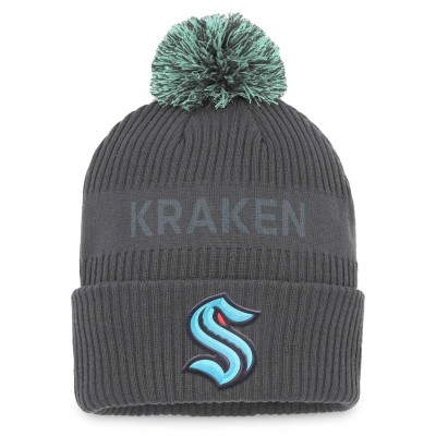 Шапка с помпоном Seattle Kraken Authentic Pro Home Ice Cuffed - Charcoal