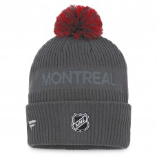 Montreal Canadiens Authentic Pro Home Ice Cuffed Knit Hat with Pom - Charcoal