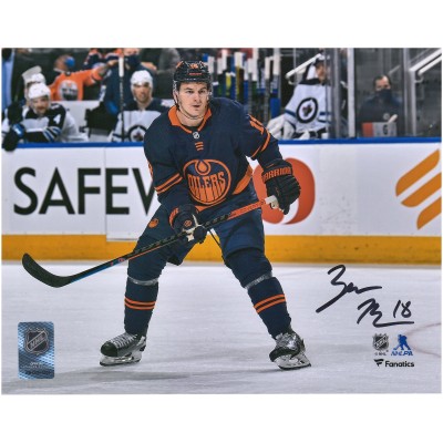 Autographed Edmonton Oilers Zach Hyman Fanatics Authentic 8 x 10 Navy Jersey Skating Photograph