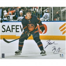 Autographed Edmonton Oilers Zach Hyman Fanatics Authentic 16 x 20 Navy Jersey Skating Photograph
