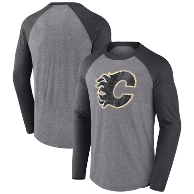Calgary Flames Fanatics Heather Gray Special Edition Long Sleeve Tri-Blend Raglan T-Shirt