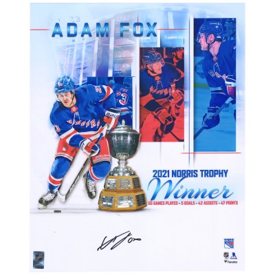 Autographed New York Rangers Adam Fox Fanatics Authentic 16 x 20 2021 Norris Stylized Photograph