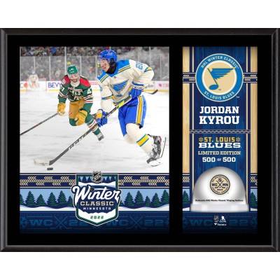 Jordan Kyrou St. Louis Blues Fanatics Authentic 2022 Winter Classic 12 x 15 Sublimated Plaque with Game-Used Ice