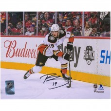 Autographed Anaheim Ducks Troy Terry Fanatics Authentic 8 x 10 White Jersey with Puck Photograph