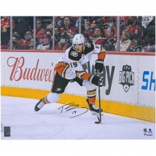 Autographed Anaheim Ducks Troy Terry Fanatics Authentic 16 x 20 White Jersey with Puck Photograph