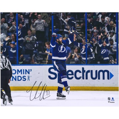 Autographed Tampa Bay Lightning Victor Hedman Fanatics Authentic 16 x 20 Blue Jersey Celebrating Photograph